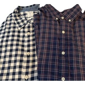 Lot of 2 Men's Size Large Gap Dress Shirts Blue/Red Plaid, Blue/White Checkered